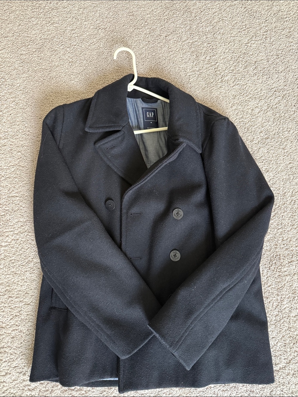GAP Men’s Black/blue Double-Breasted Wool Peacoat